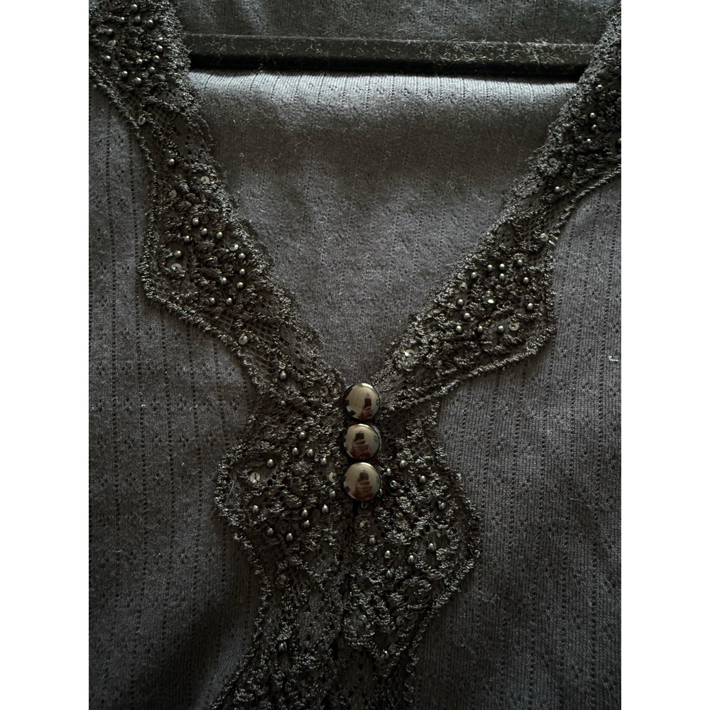Jus d'Orange Paris Cardigan Top Y2K Black Embellished Pointelle Knit Whimsigoth - Picture 5 of 6